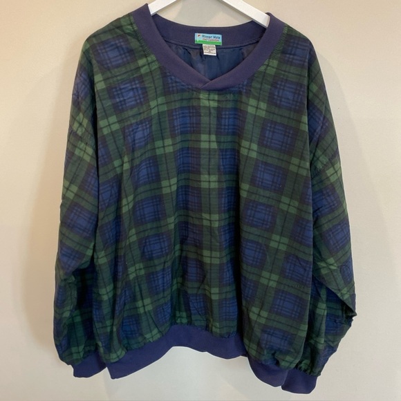 VTG WINNER MATE Golf Wind Jacket NAVY/GREEN PLAID Pull-Over WINDBREAKER XL - Picture 1 of 5